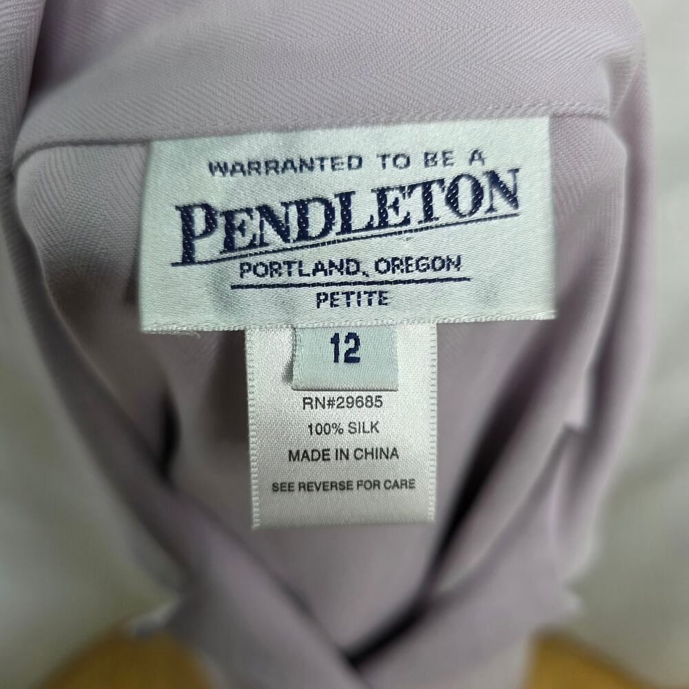 Pendleton Lavender Button Front Short Sleeve Silk… - image 4
